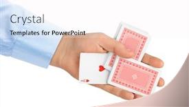  Presentation with playing cards - Cool new PPT theme with hand-and-playing-cards-isolated backdrop and a white colored foreground