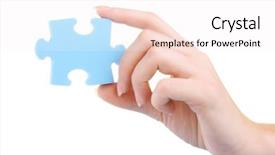  Presentation with hand holding puzzle piece - Slide set featuring hand and puzzle isolated background and a sky blue colored foreground