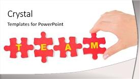  Presentation with puzzle team - Theme enhanced with hand and puzzle team isolated background and a white colored foreground
