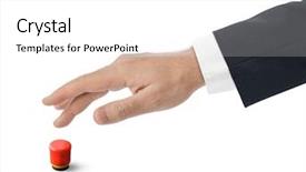  Presentation with red - Slides enhanced with hand and red button isolated background and a white colored foreground