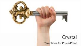  Presentation with retro television knobs isolated - Presentation theme consisting of hand and retro key isolated background and a white colored foreground