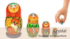  Presentation with russian - Cool new slides with hand and russian toy matrioshka backdrop and a coral colored foreground