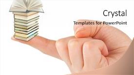  Presentation with tan book stack stacks of books - Presentation having hand and small books isolated background and a white colored foreground