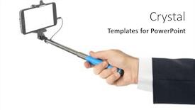  Presentation with selfie - Theme featuring hand-and-smartphone-with-selfie background and a white colored foreground