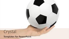  Presentation with soccer - PPT theme featuring hand-and-soccer-ball-isolated background and a lemonade colored foreground