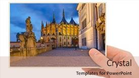  Presentation with kutna hora - Audience pleasing presentation theme consisting of hand and st barbara church backdrop and a coral colored foreground