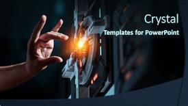  Presentation with technology - Presentation theme featuring hand-and-technology-managing-concept background and a wine colored foreground