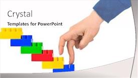  Presentation with stairs - Presentation theme featuring hand-and-toy-stairs-isolated background and a pink colored foreground