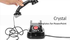  Presentation with hand shake telephone - Slides enhanced with hand and vintage telephone isolated background and a  colored foreground