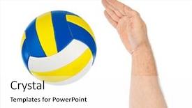  Presentation with volleyball - Slide set having hand and volleyball ball isolated background and a pink colored foreground