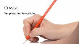  Presentation with waiter hand in white glove - Colorful slide set enhanced with hand and wood pencil backdrop and a white colored foreground