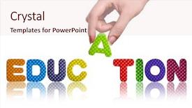  Presentation with education - Amazing PPT theme having hand and word education business backdrop and a sky blue colored foreground