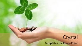  Presentation with hand holding pencil - Slides with hand are holding a money background and a coral colored foreground