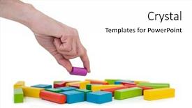  Presentation with building blocks - Slide deck with hand arranging building blocks background and a white colored foreground