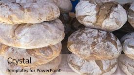  Presentation with bread - Colorful PPT layouts enhanced with hand at a medieval fair backdrop and a coral colored foreground