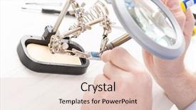  Presentation with connector - Cool new presentation with hand at the electronic workshop backdrop and a lemonade colored foreground