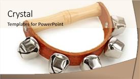  Presentation with waiter hand in white glove - Presentation theme enhanced with hand bells isolated on white background and a lemonade colored foreground