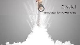  Presentation with cloud and virtual - PPT layouts enhanced with hand breaking out from cloud background and a light gray colored foreground