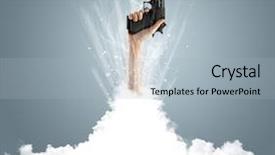  Presentation with cloud - PPT theme featuring hand breaking out from cloud background and a  colored foreground
