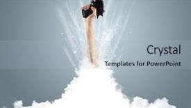  Presentation with cloud - PPT theme with hand breaking out from cloud background and a  colored foreground