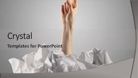  Presentation with paper news print pile newspapers - Presentation design having hand breaking out from pile background and a light gray colored foreground