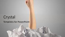  Presentation with paper news print pile newspapers - Audience pleasing presentation design consisting of hand breaking out from pile backdrop and a light gray colored foreground