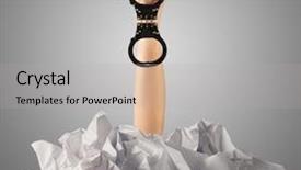  Presentation with paper news print pile newspapers - Colorful slide set enhanced with hand breaking out from pile backdrop and a light gray colored foreground