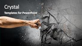  Presentation with breaking through - Audience pleasing slide set consisting of hand breaking through the wall backdrop and a dark gray colored foreground