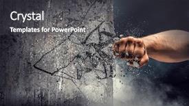  Presentation with breaking through - Beautiful slides featuring hand breaking through the wall backdrop and a  colored foreground