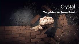  Presentation with breaking through - PPT theme with hand breaking through the wall background and a black colored foreground