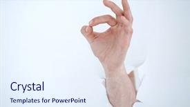  Presentation with paper - Colorful slide deck enhanced with hand breaks through the paper backdrop and a  colored foreground