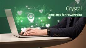  Presentation with medical hand - Presentation design featuring hand-browsing-on-the-internet background and a ocean colored foreground