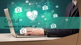  Presentation with medical hand - Slide deck featuring hand-browsing-on-the-internet background and a teal colored foreground