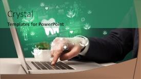  Presentation with medical hand - Presentation design consisting of hand-browsing-on-the-internet background and a teal colored foreground