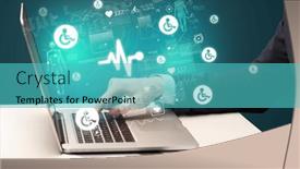  Presentation with medical hand - Presentation theme having hand-browsing-on-the-internet background and a teal colored foreground