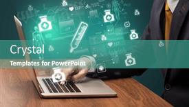  Presentation with medical hand - Presentation design having hand-browsing-on-the-internet background and a teal colored foreground