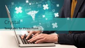  Presentation with medical hand - Presentation theme featuring hand-browsing-on-the-internet background and a teal colored foreground