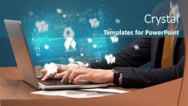  Presentation with medical hand - PPT theme with hand-browsing-on-the-internet background and a ocean colored foreground