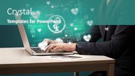  Presentation with medical hand - Slide deck with hand-browsing-on-the-internet background and a teal colored foreground