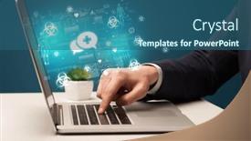  Presentation with medical hand - Presentation theme consisting of hand-browsing-on-the-internet background and a ocean colored foreground