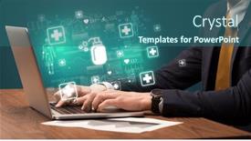  Presentation with medical hand - Slide deck having hand-browsing-on-the-internet and a ocean colored foreground