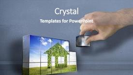  Presentation with house building - Presentation featuring hand building wall showing leaves background and a seafoam green colored foreground