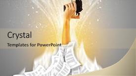  Presentation with pile - PPT theme with hand buried in document pile background and a  colored foreground