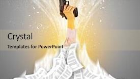  Presentation with forensic science document examination - Slide set having hand buried in document pile background and a  colored foreground