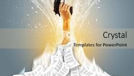  Presentation with of a helping hand - Slide set consisting of hand buried in document pile background and a  colored foreground