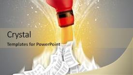  Presentation with forensic science document examination - Beautiful PPT theme featuring hand buried in document pile backdrop and a  colored foreground