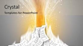  Presentation with pile - Presentation design with hand buried in document pile background and a  colored foreground