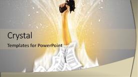  Presentation with antique document - Cool new slide deck with hand buried in document pile backdrop and a  colored foreground