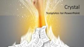  Presentation with pile - Colorful PPT theme enhanced with hand buried in document pile backdrop and a  colored foreground