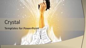  Presentation with pile - Amazing PPT theme having hand buried in document pile backdrop and a  colored foreground